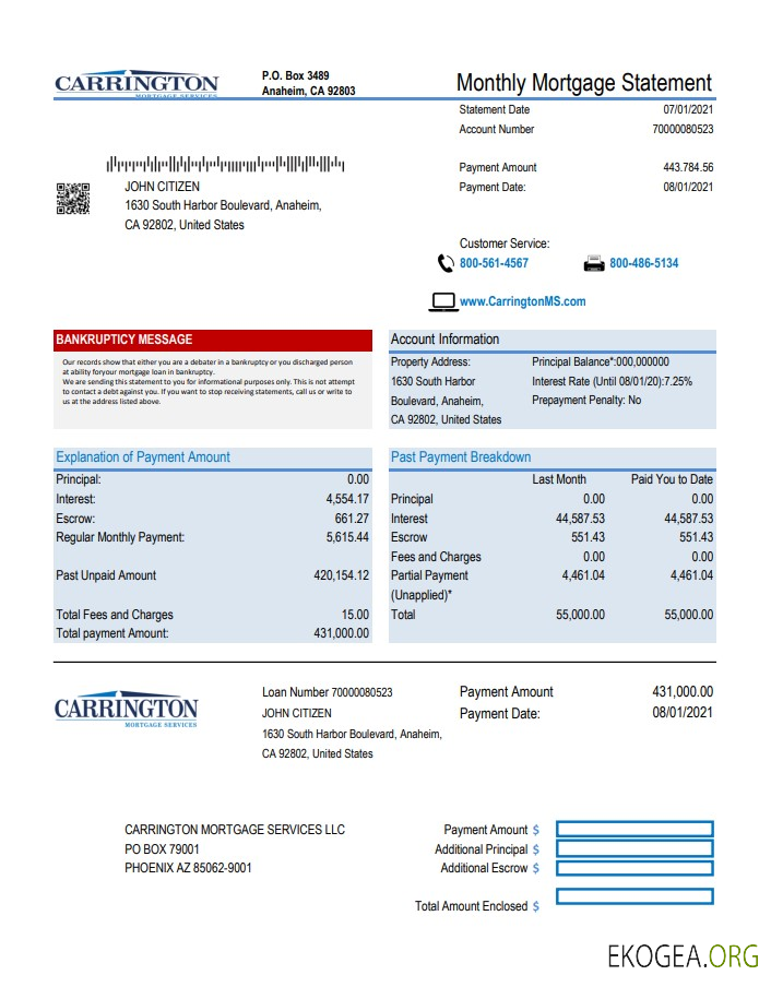États Unis Carrington Mortgage Services excel pdf